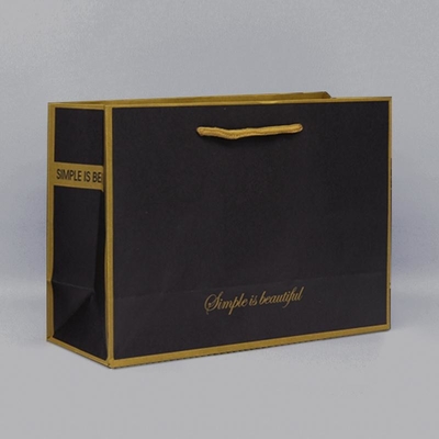 comprar Bolsa de papel artesanal de papel negro de papel y logotipo de golpe Reutilizable mango retorcido 300g online manufacture